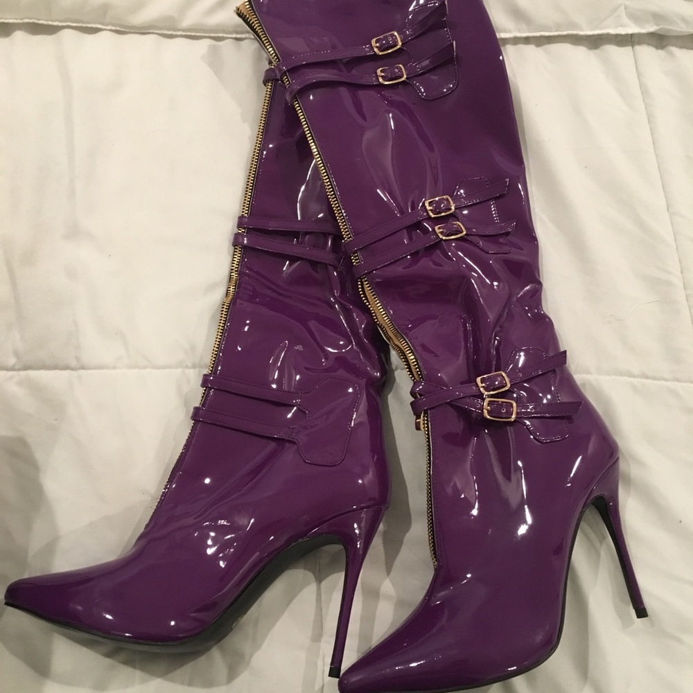 Purple knee high boots